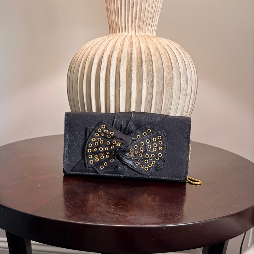 Nina Black Clutch with Gold Eyelets